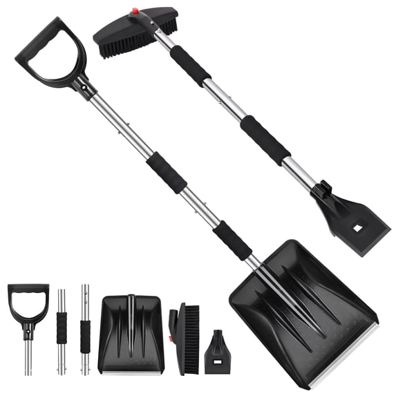 All-in-One Winter Car Tool | 44" Extendable 5-in-1 Snow Brush, Shovel & Ice Scraper – Stainless Steel, -40°C Resistant, 50Lbs Capacity (Black)