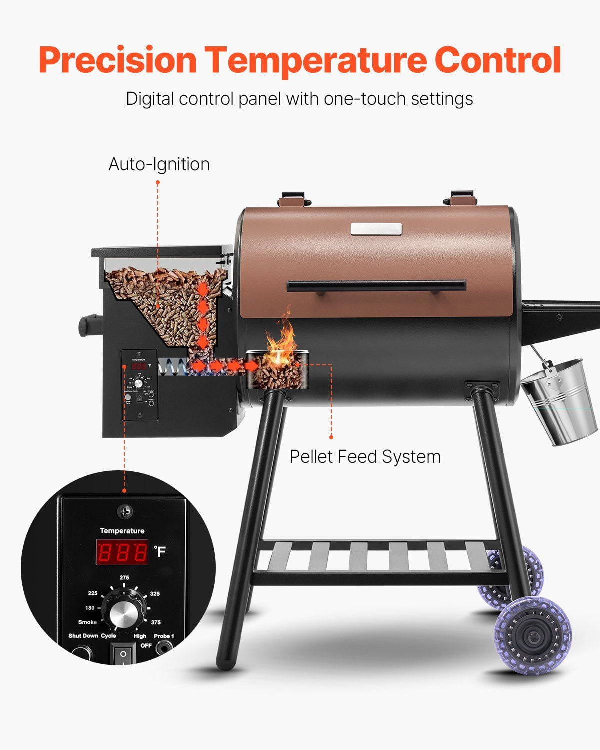 All-in-One Wood Pellet Grill and Electric Smoker 8 BBQ Functions, Spacious 456 Square Inch Cooking Surface, Equipped with Digital Thermostat and Food Probe, 500°F Max Heat, in Black