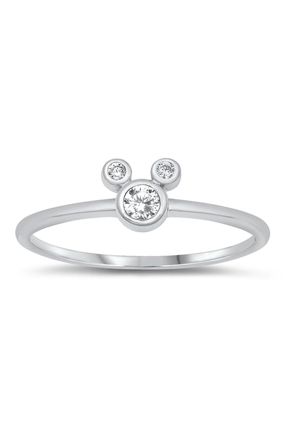 Bezel Clear Cubic Zirconia Mouse Ring 925 Sterling Silver Size 10