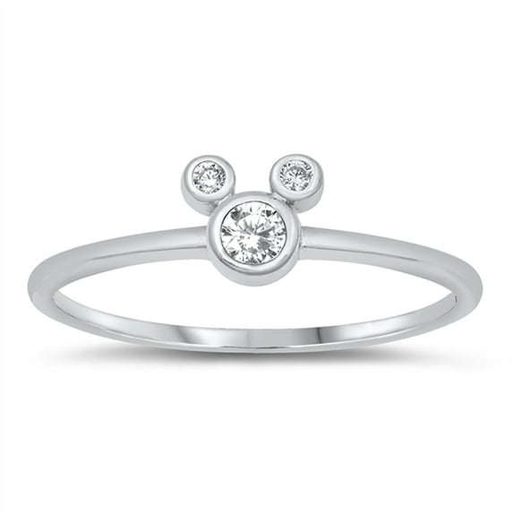 All in Stock Bezel Clear Cubic Zirconia Mouse Ring 925 Sterling Silver Size 3