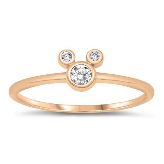 All in Stock Bezel Clear Cubic Zirconia Mouse Ring Rose Gold-Tone Sterling Silver Size 12