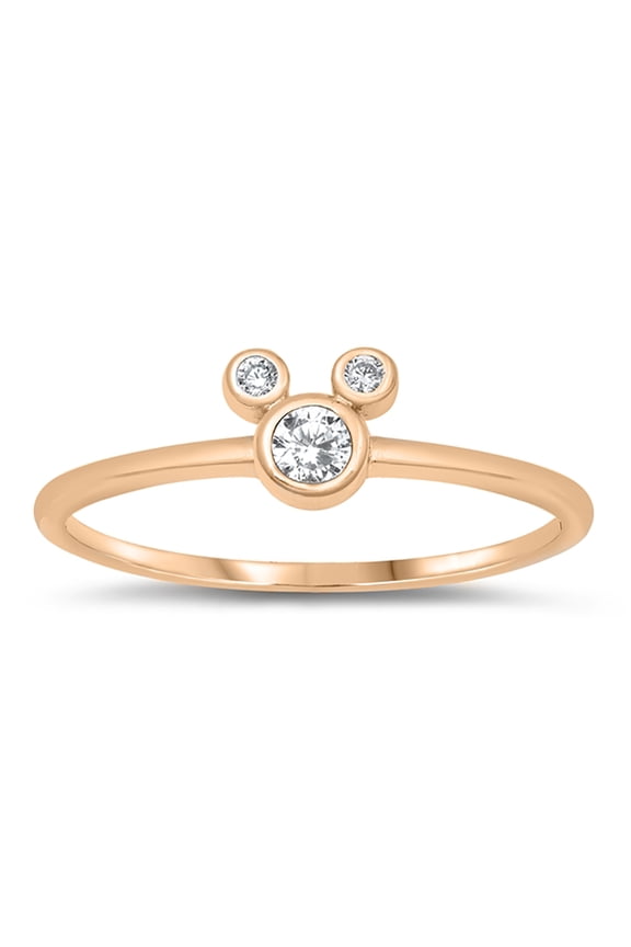 Bezel Clear Cubic Zirconia Mouse Ring Rose Gold-Tone Sterling Silver Size 7