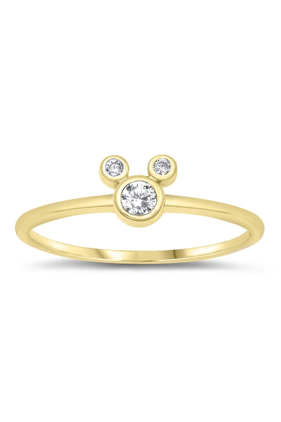 Bezel Clear Cubic Zirconia Mouse Ring Yellow Gold-Tone Sterling Silver Size 7