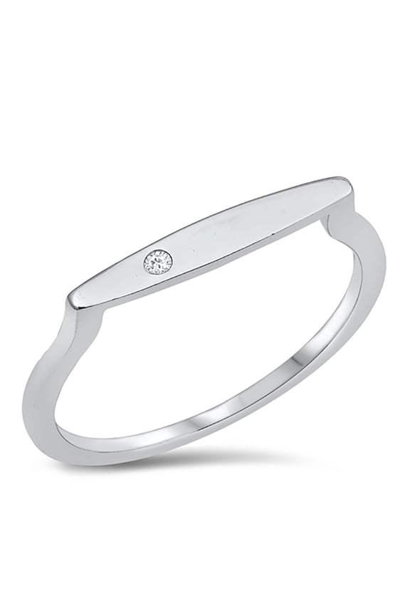 Bezel Set Cubic Zirconia 925 Sterling Silver Thin Bar Ring Size 7