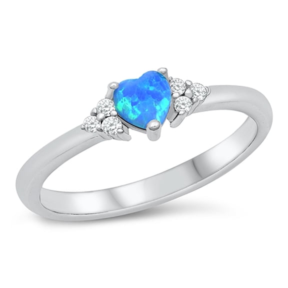All in Stock Blue Simulated Opal Cubic Zirconia Heart Promise Ring Sterling Silver Size 10