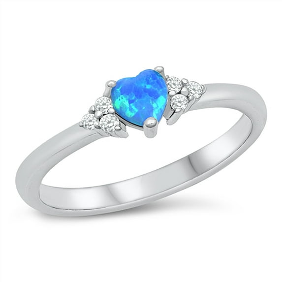 All in Stock Blue Simulated Opal Cubic Zirconia Heart Promise Ring Sterling Silver Size 4