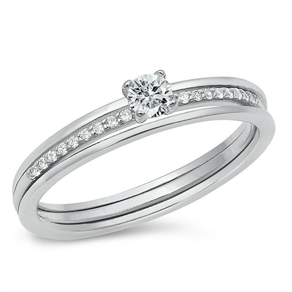 All in Stock Clear Cubic Zirconia 3 piece Bridal Women Ring 925 Sterling Silver Size 8