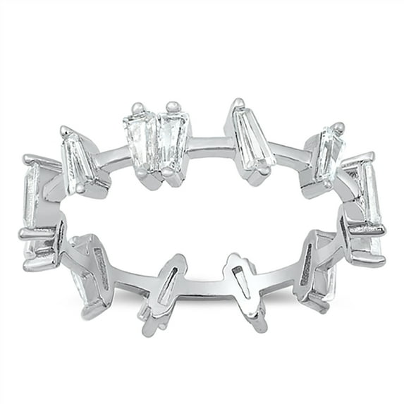 All in Stock Clear Cubic Zirconia Baguette Band Ring 925 Sterling Silver Size 10