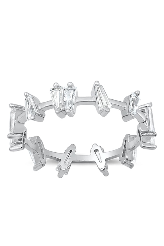 Clear Cubic Zirconia Baguette Band Ring 925 Sterling Silver Size 4