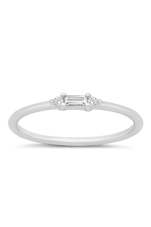 Clear Cubic Zirconia Baguette Stackable Ring Sterling Silver Size 9