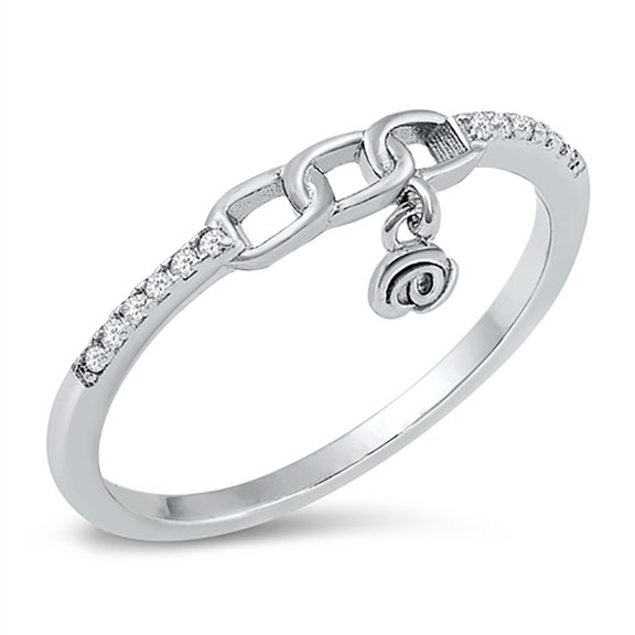 All in Stock Clear Cubic Zirconia Chain with Hanging Rose Ring 925 Sterling Silver Size 6