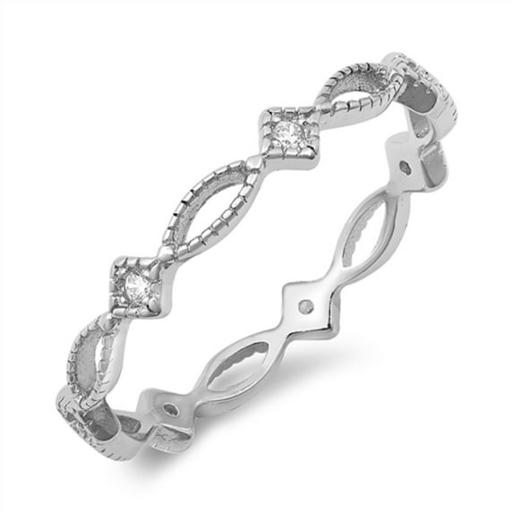 All in Stock Clear Cubic Zirconia Decorated Eternity Ring 925 Sterling Silver Size 9