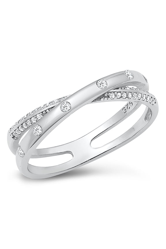 Clear Cubic Zirconia Designer Crossover Ring 925 Sterling Silver Size 10