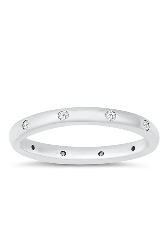 Clear Cubic Zirconia Embedded Wedding Band Ring 925 Sterling Silver Size 4