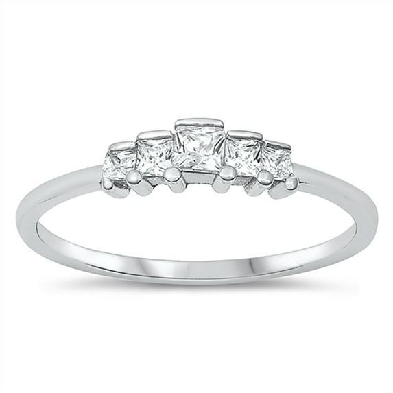 All in Stock Clear Cubic Zirconia Five graduated Stones Ring Sterling Silver Size 10