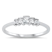 All in Stock Clear Cubic Zirconia Five graduated Stones Ring Sterling Silver Size 5