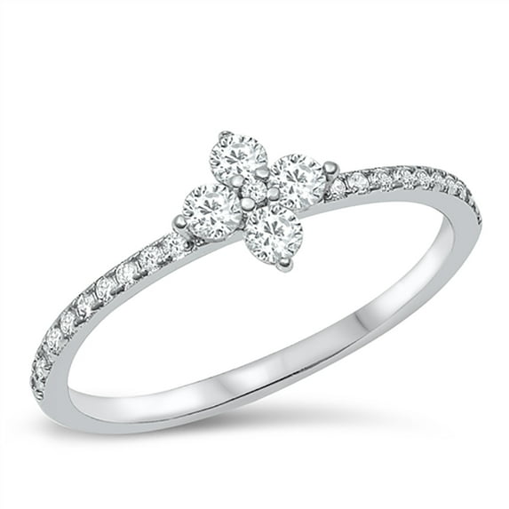 All in Stock Clear Cubic Zirconia Flower Design Ring Sterling Silver Size 4