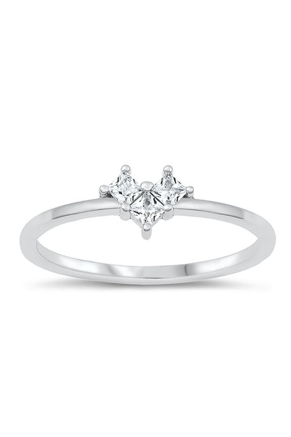 Clear Cubic Zirconia Geometric Heart Ring 925 Sterling Silver Size 7