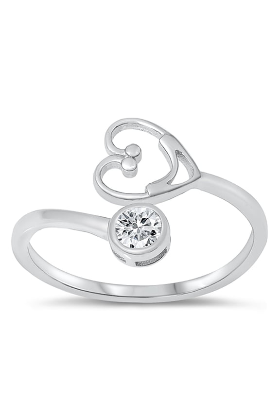 Clear Cubic Zirconia Happy Heart Ring 925 Sterling Silver Size 6
