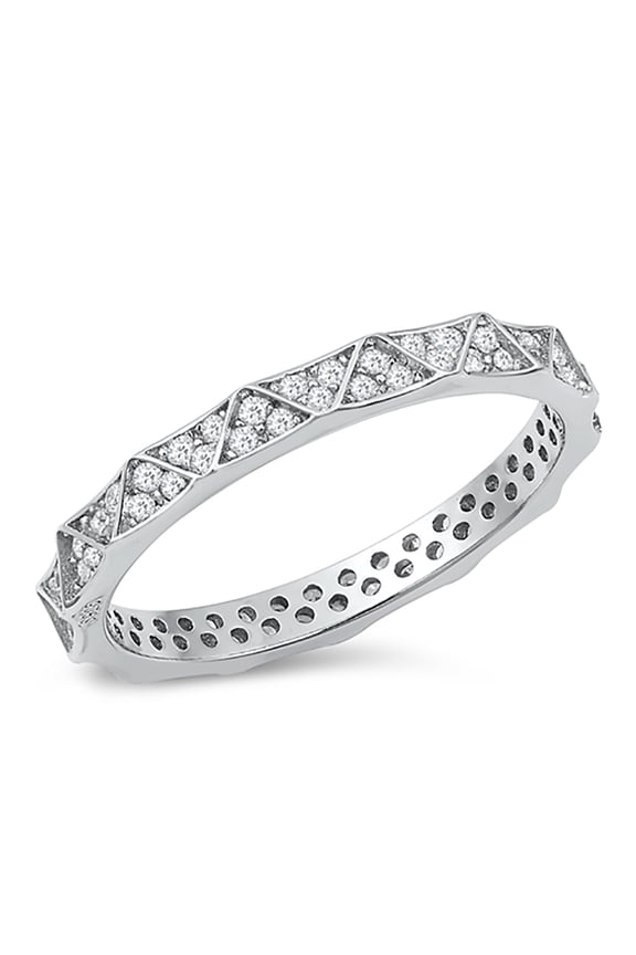 Clear Cubic Zirconia Iced Out Triangle Band Ring 925 Sterling Silver Size 4