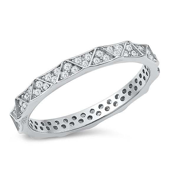 All in Stock Clear Cubic Zirconia Iced Out Triangle Band Ring 925 Sterling Silver Size 9
