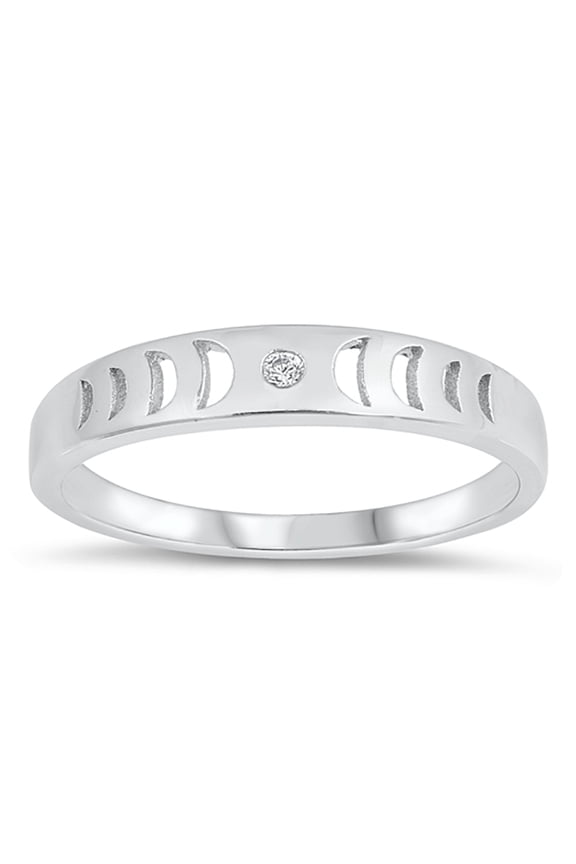 Clear Cubic Zirconia Moon Phases Ring Sterling Silver Size 7