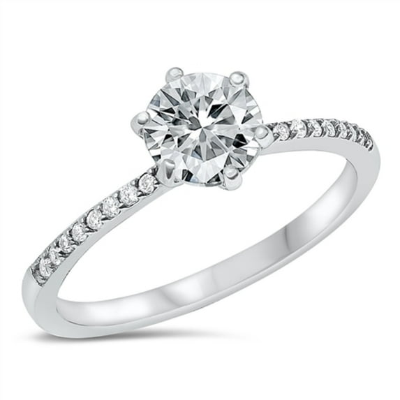 All in Stock Clear Cubic Zirconia Promise Solitaire Engagement Ring Sterling Silver Size 4