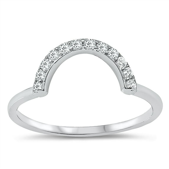 All in Stock Clear Cubic Zirconia Rainbow Design Ring Sterling Silver Size 5