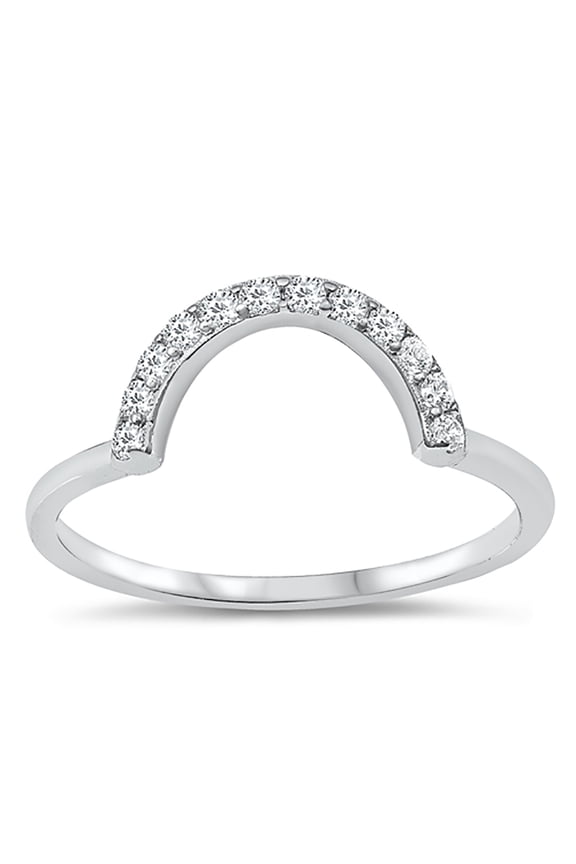 Clear Cubic Zirconia Rainbow Design Ring Sterling Silver Size 9