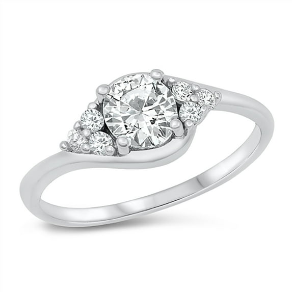 All in Stock Clear Cubic Zirconia Round Swirl Engagement Ring 925 Sterling Silver Size 9