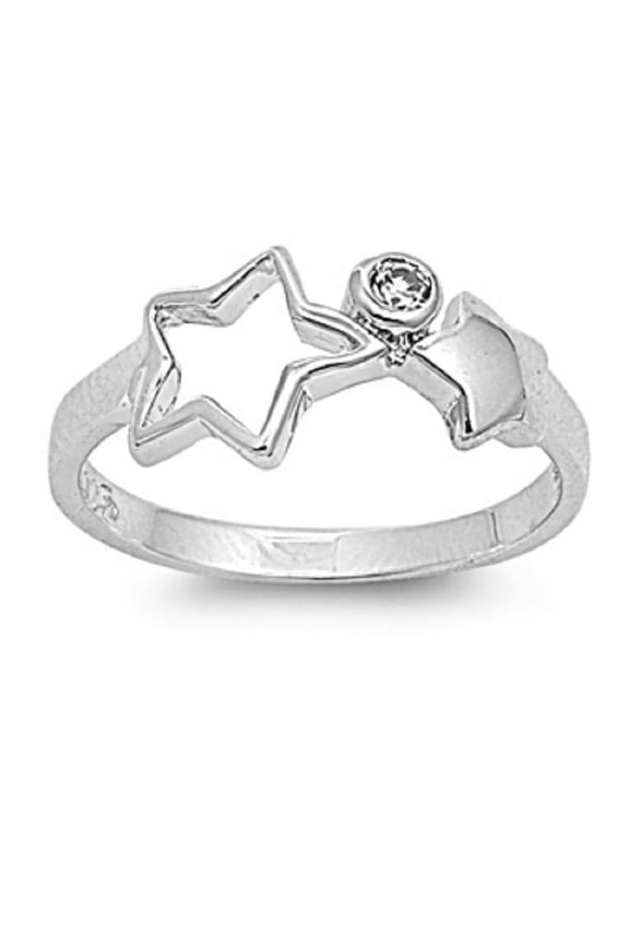 Clear Cubic Zirconia Shooting Star Ring 925 Sterling Silver Size 3