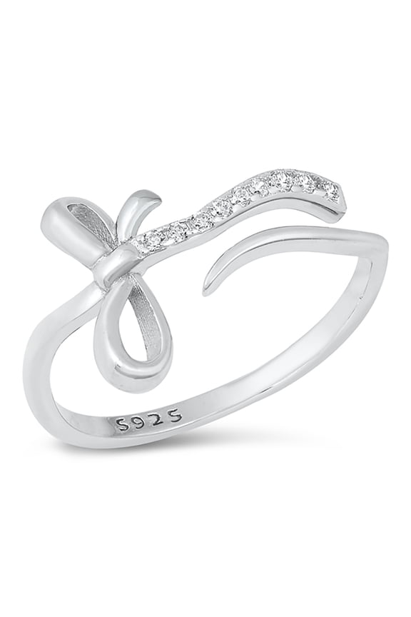Clear Cubic Zirconia Snake with Bow tie Ring 925 Sterling Silver Size 6