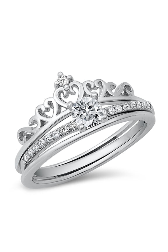 Clear Cubic Zirconia Solitaire Crown Ring 925 Sterling Silver Size 4