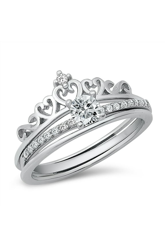 Clear Cubic Zirconia Solitaire Crown Ring 925 Sterling Silver Size 6