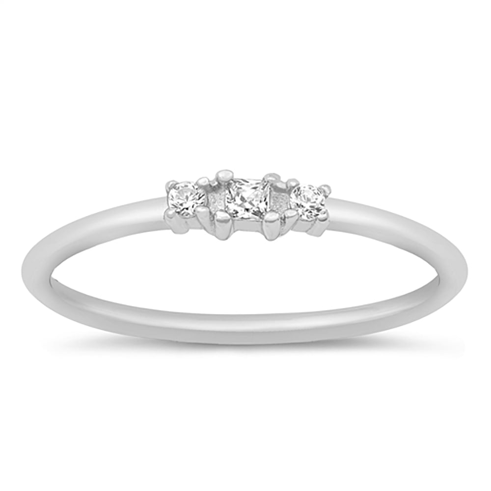 All in Stock Clear Cubic Zirconia Three Stone Stackable Ring Sterling ...