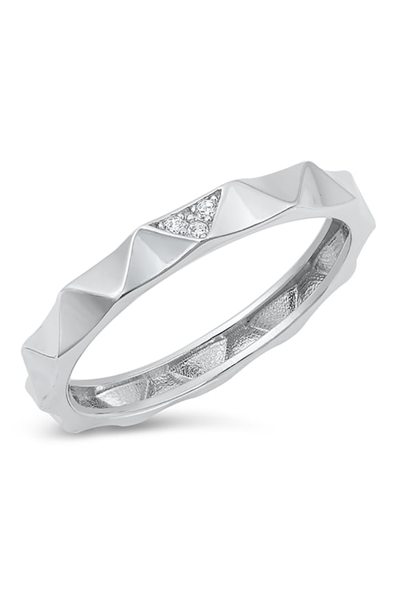 Clear Cubic Zirconia Triangle Design Band Ring 925 Sterling Silver Size 7