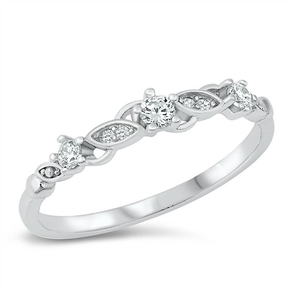 All in Stock Clear Cubic Zirconia Triple Design Stackable Ring 925 Sterling Silver Size 3