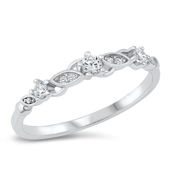 All in Stock Clear Cubic Zirconia Triple Design Stackable Ring 925 Sterling Silver Size 3