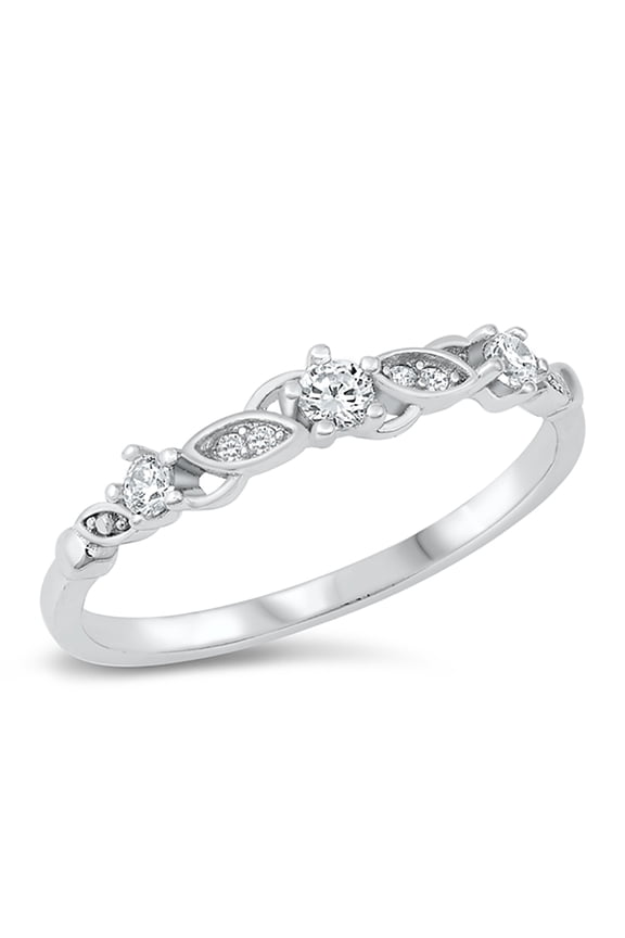 Clear Cubic Zirconia Triple Design Stackable Ring 925 Sterling Silver Size 7