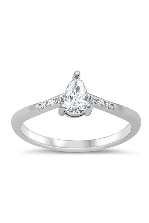 Clear Cubic Zirconia V shape Teardrop Engagement Ring 925 Sterling Silver Size 8