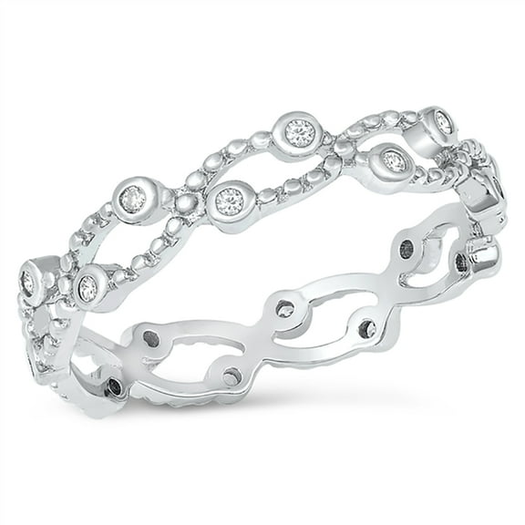 All in Stock Clear Cubic Zirconia eternity Braided Womens Ring 925 Sterling Silver Size 4