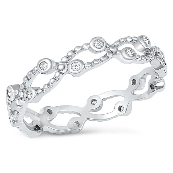 All in Stock Clear Cubic Zirconia eternity Braided Womens Ring 925 Sterling Silver Size 5