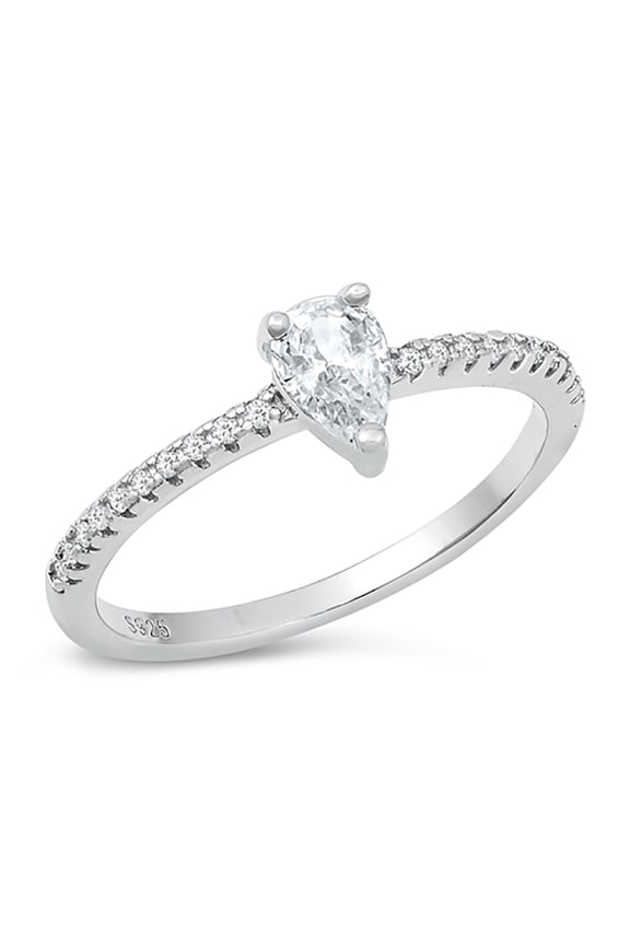 Clear Teardrop Cubic Zirconia Solitaire Cute Ring 925 Sterling Silver Size 7