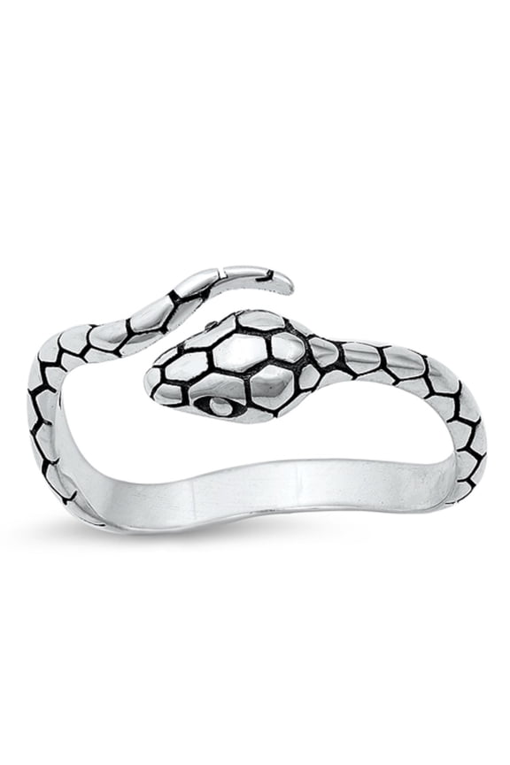 Cubic Zirconia Adjustable Black Snake Ring Sterling Silver Size 9