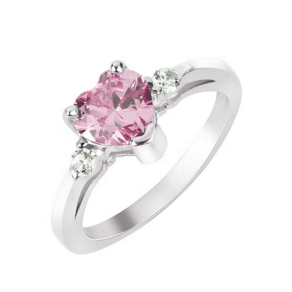 All in Stock Cubic Zirconia Heart Promise Ring, 925 Sterling Silver Pink