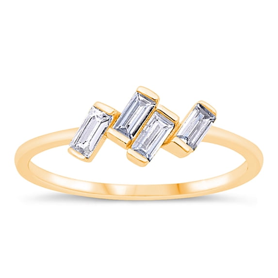 All in Stock Gold-Tone Sterling Silver Clear Baguette Cubic Zirconia Masonry Design Ring Size 8