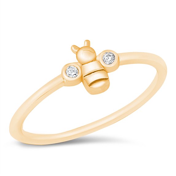 All in Stock Gold-Tone Sterling Silver Clear Cubic Zirconia Bumblebee Ring Size 10