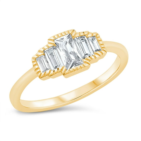 All in Stock Gold-Tone Sterling Silver Clear Cubic Zirconia Graduating Baguette Stones Ring Size 10