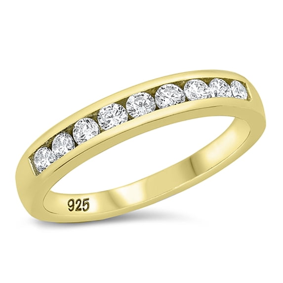 All in Stock Gold-Tone Sterling Silver Clear Cubic Zirconia Half Way Eternity Band Ring Size 9