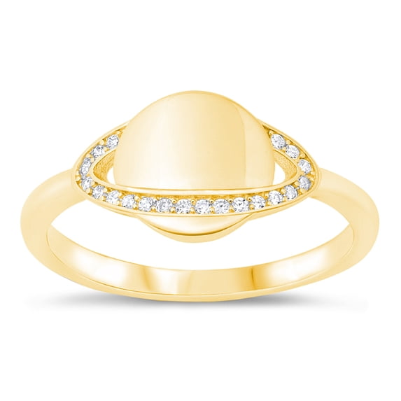 All in Stock Gold-Tone Sterling Silver Clear Cubic Zirconia Saturn Planet Ring Size 6
